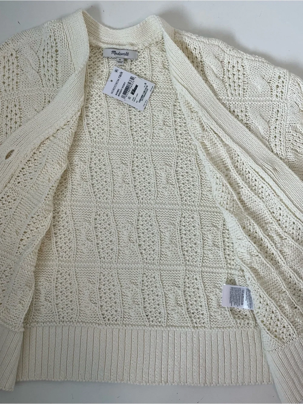NEW Madewell Crochet Cardigan size M Ivory Cotton Sweater Cottage Boho Coquette